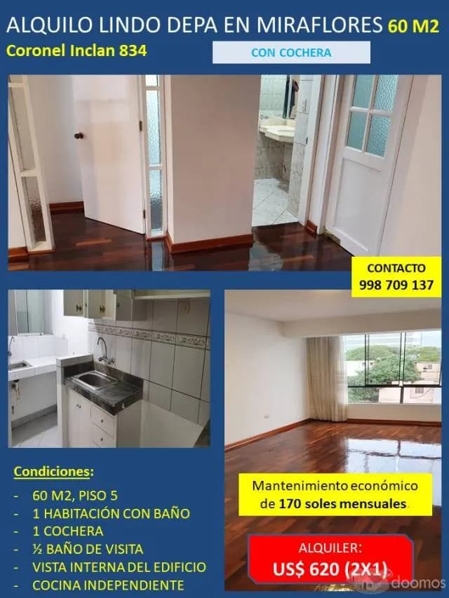 Alquilo Departamento 60 m2 con cochera en MIRAFLORES — foto 1