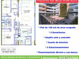 Departamento 3 dormitorios Estreno Chacarilla San Borja limite Surco