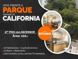 2do Piso con ASCENSOR Frente a PARQUE GRANDE CALIFORNIA, área:118 m2, US$117,900