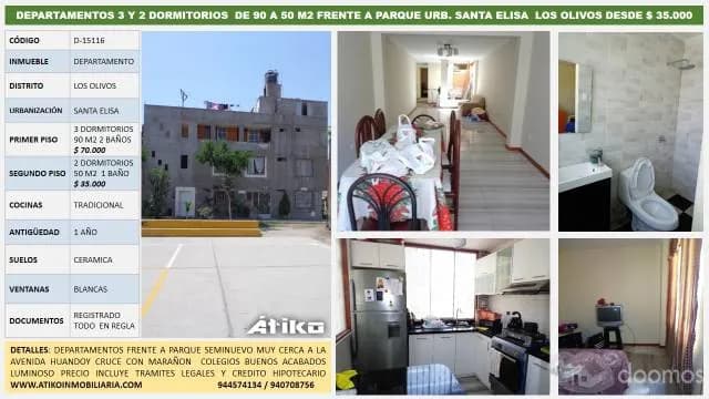 DEPARTAMENTOS 3 Y 2 DORMITORIOS  DE 90 A 50 M2 FRENTE A PARQUE URB. SANTA ELISA  LOS OLIVOS DESDE $ 35.000 — foto 6