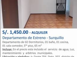 ALQUILER DE DEPARTAMENTO DE ESTRENO