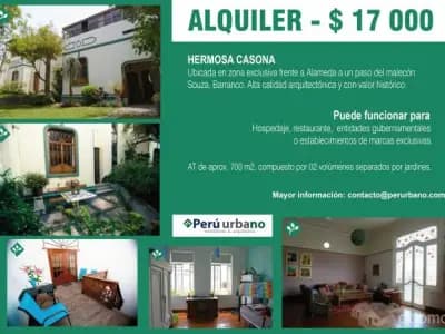 ALQUILER de Casona, ZC, cerca al malecón Souza, Barranco
