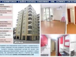 DEPARTAMENTO 70 M2 3 DOR. 2 BAÑOS C/COCHERA CONDOMINIO PARQUE LOS OLIVOS – LOS OLIVOS $ 71,000
