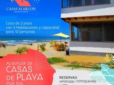Casa a 10 min de Zorritos /Frente al mar de 2 pisos 3 habitaciones
